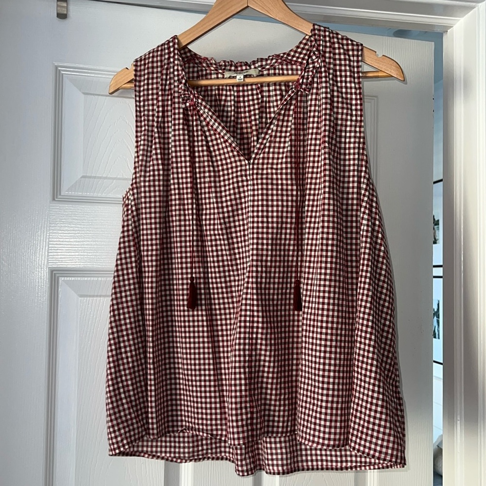 Madewell Sleeveless peasant top. gingham checkered. size small